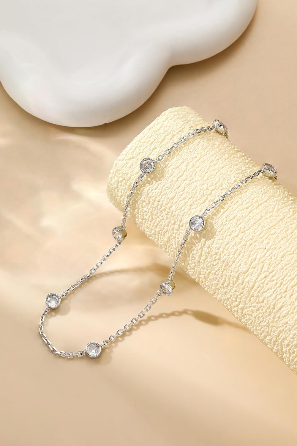 LecAit 14K Gold/Silver Plated Station Necklace for Women | CZ Diamond Choker Necklaces | Simulated Diamond BTY Necklace | Gold Cubic Zirconia Chain Choker Necklaces for Women - Image 6