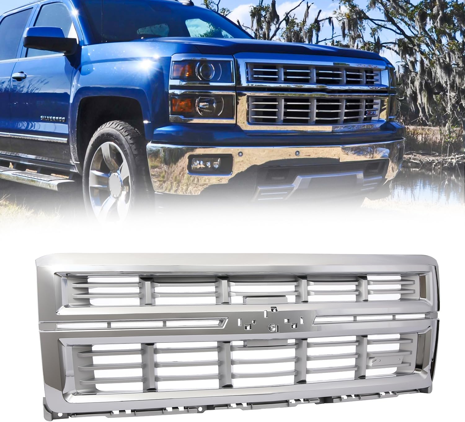 Front Honeycomb Bumper Grille Grill Compatible with 2014-2015 Chevrolet Silverado 1500 Replacement for 23465683 GM1200710