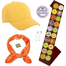 6PCS Scout Costume, Scout Costume Set, Wilderness Explorer Costumes Set with Hat Neck Scarf Badge Sash Paper Clips Patch, for Halloween Camping Party Outfit
