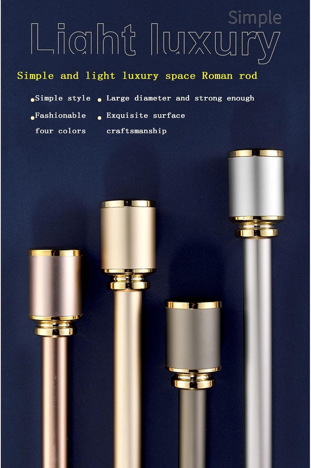 Silent Thickened Aluminum Curtain Rod Roman Style with Stamped Side Brackets Complete Set with Accessories (Rose Gold 140cm) Perfect for Elegant Home Décor