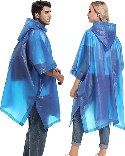 Miniatura 5 de Ponchos de lluvia reutilizables con capucha con cordón para adultos, abrigo de lluvia grueso impermeable, 2 paquetes