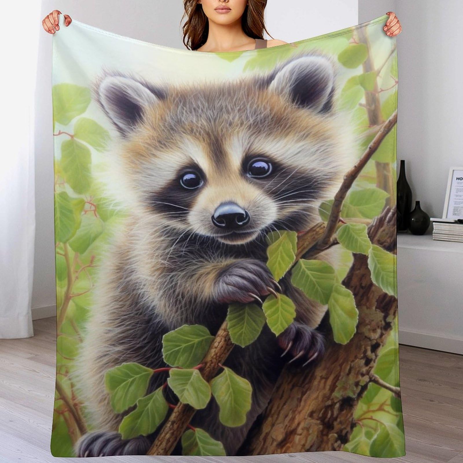 Couverture Douce Raton Laveur Impression 3D Plaid Flannelle pour des Nuits Cosy