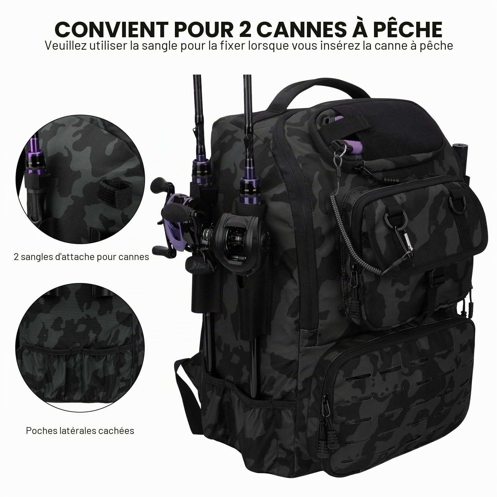 Hp hope Sac à dos de pêche avec porte-canne et refroidisseur, 40 l Sac d'équipement de pêche, équipement de pêche, sac à dos, équipement de pêche, 40 Liter, Sac à dos
