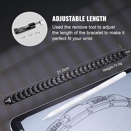 Miniatura 5 de RainSo Pulseras magnéticas de doble fila de cobre negro mate para hombre 3500 Gauss pulsera ajustable (negro plomizo)