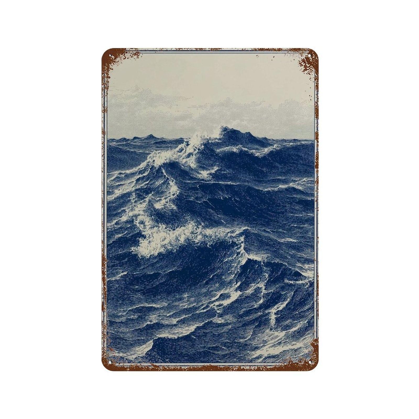 xiaoxiaoshen Japanese Ocean Waves Blue Woodblock Style – Seascape Nautical Or Zen Wall Decor Art Metal Tin Poster Modern Home Decor Art Home Bar Shop Decorations Vintage Sign 30x20cm