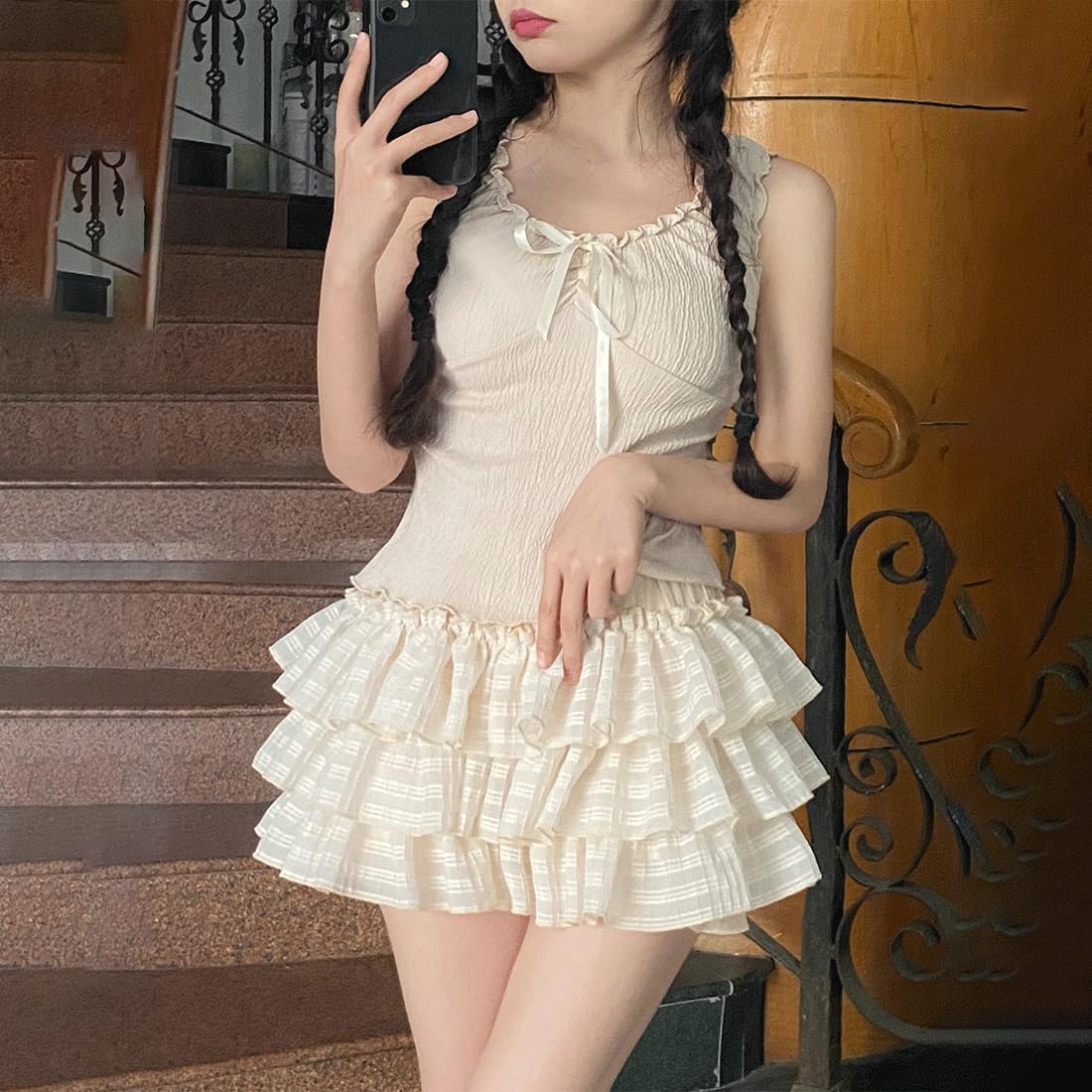 Harajuku Lolita Kawaii Fashion Pastel Gothic Casual Style Elastic Waist Vintage Cute Tiered Plaid Short Skirt - Image 3