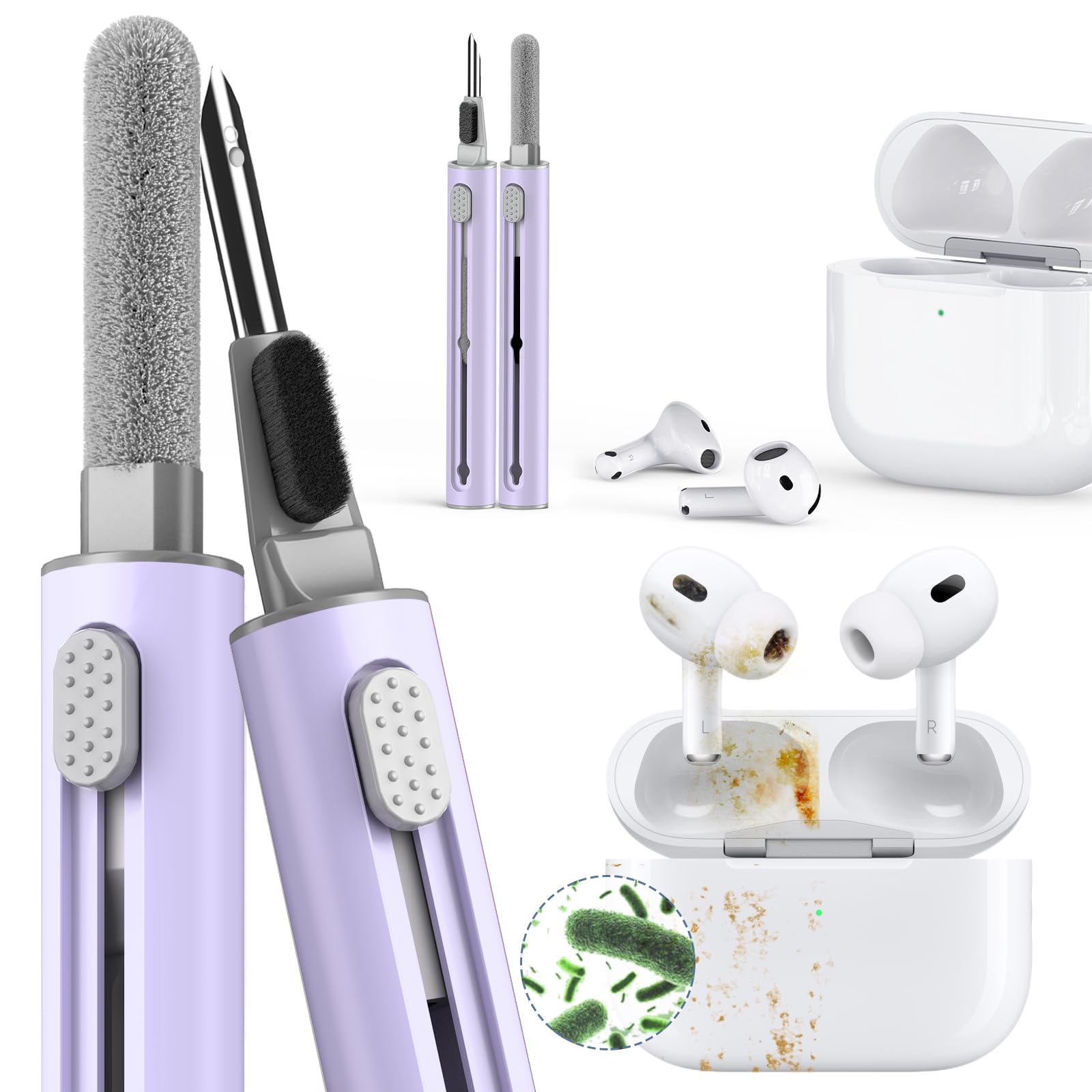 【1 Pack】 Cleaner Kit for Airpods 4 Case,Cleaning Kit Pen Shape with Soft Brush Flocking Sponge Tool for Bluetooth Earphones Headphones Charging Case,