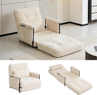 Schlafsessel, Schlafsessel mit Bettfunktion, 5-stufig verstellbare Rückenlehne, mit Armlehnen und Seitentaschen, Liegefläche 180x68cm, klappbarer Relaxsessel als Gästebett, platzsparend für Wohnzimmer