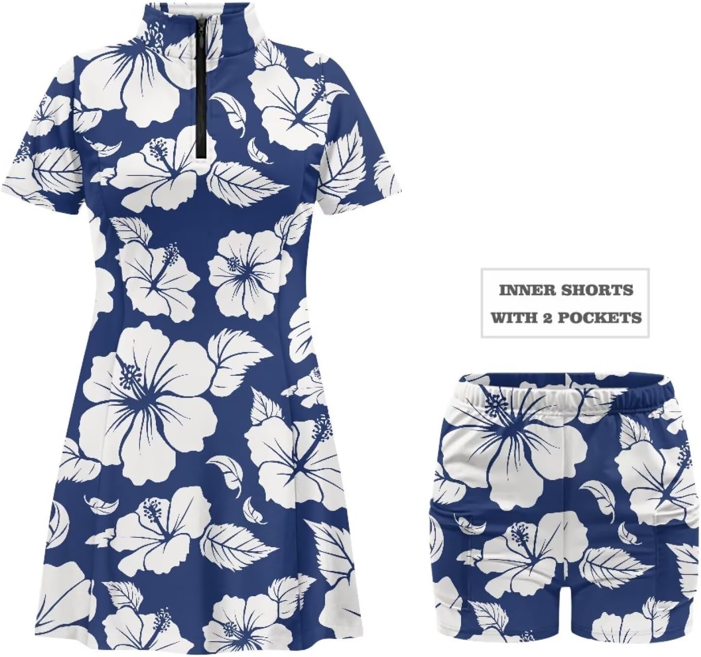 Womens Tennis Dress with Built in Shorts and Pockets V Neck Short Sleeve Workout Dress Exercise Golf Outfits XS-XXL