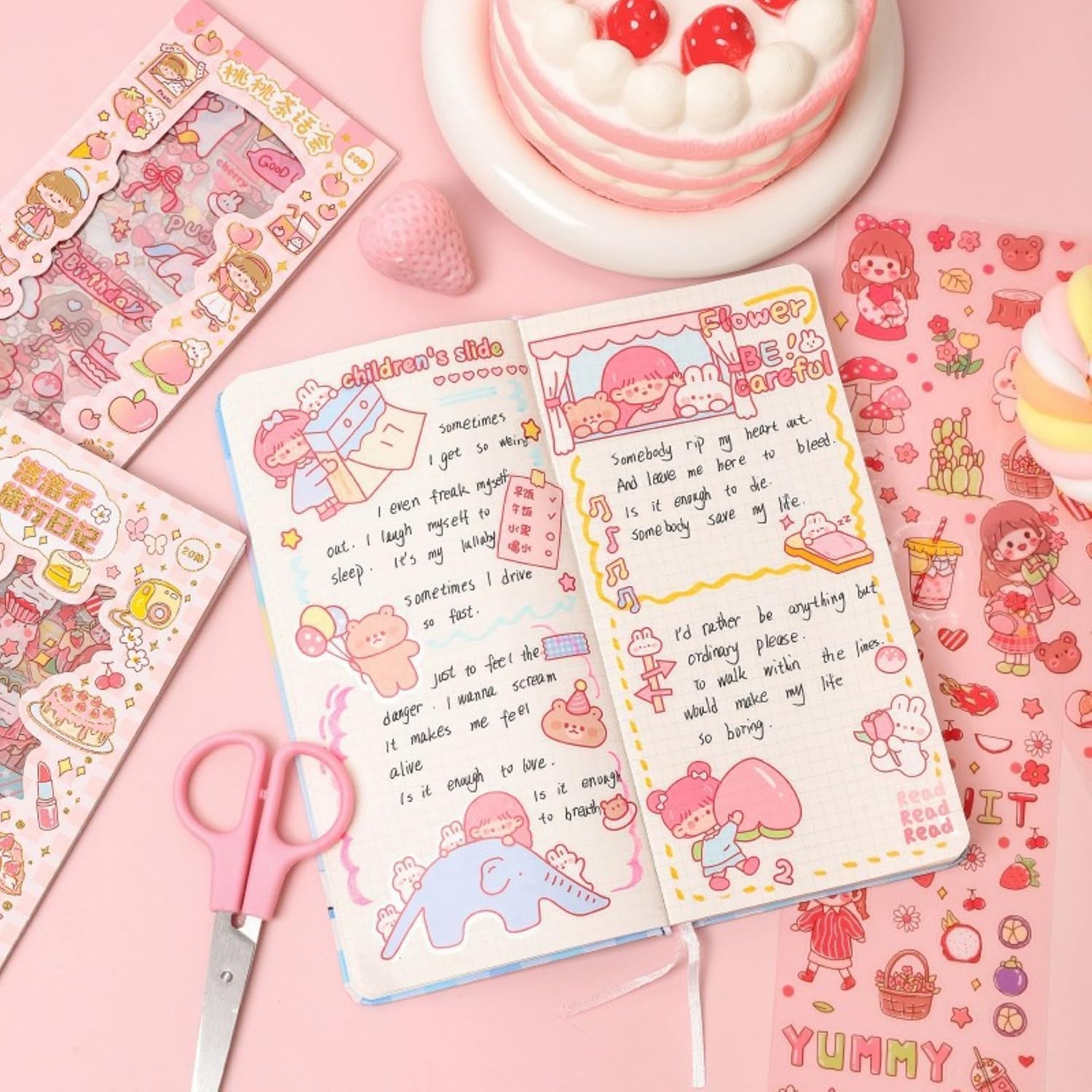DME SALES Cute Carton Theme Kawaii Stickers- 20PET Sheets Cute Washi Stickers for Project, Girls Sticker Set for Kids, Self-Adhesive Sticker, Kawaii Sticker Sheet Size - 40 X 8 CM 1