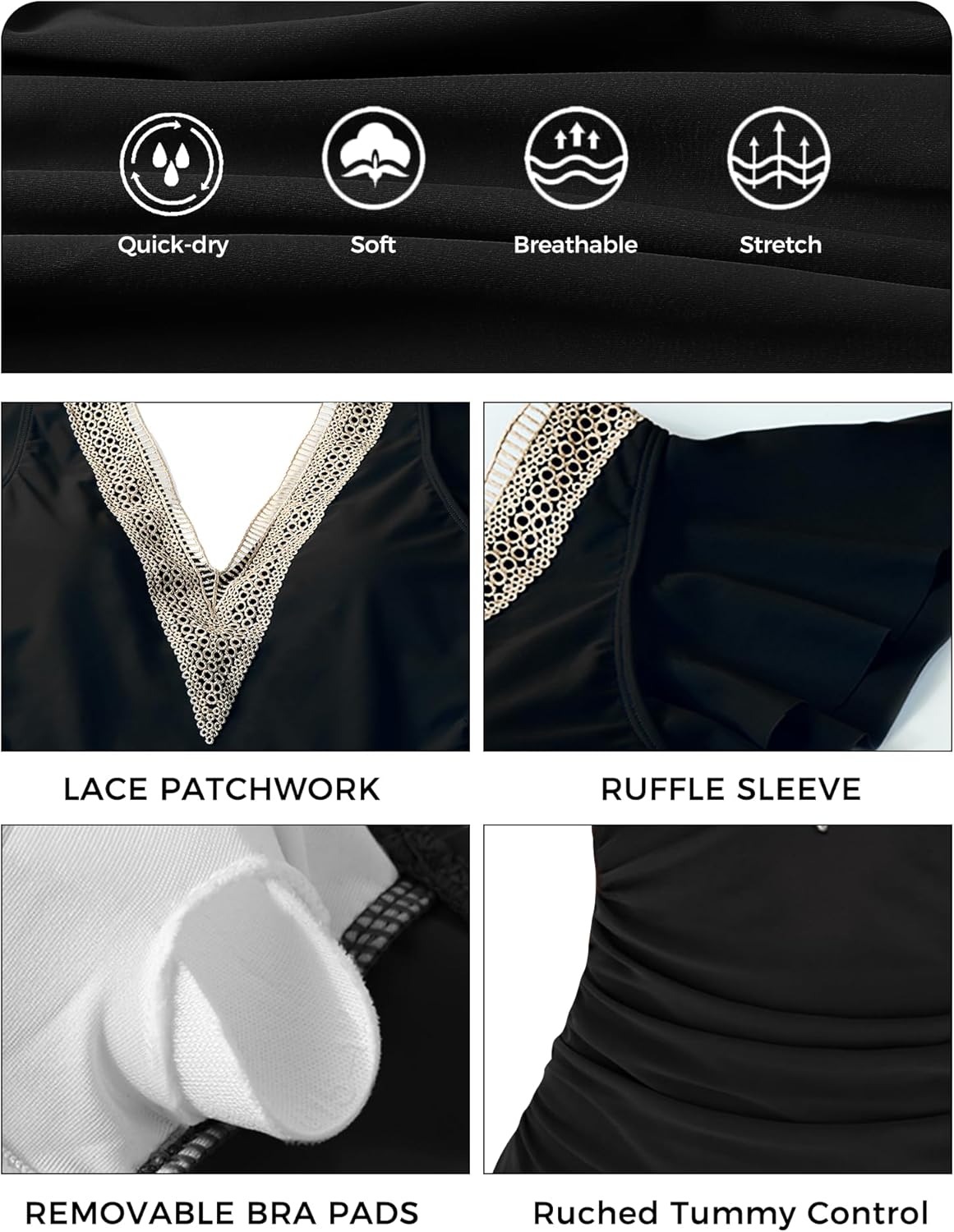 Buauty Womens One Piece Swimsuits Tummy Control Bathing Suits Deep V Lace Neckline Ruffle Swimwear Women 2026 - Image 7