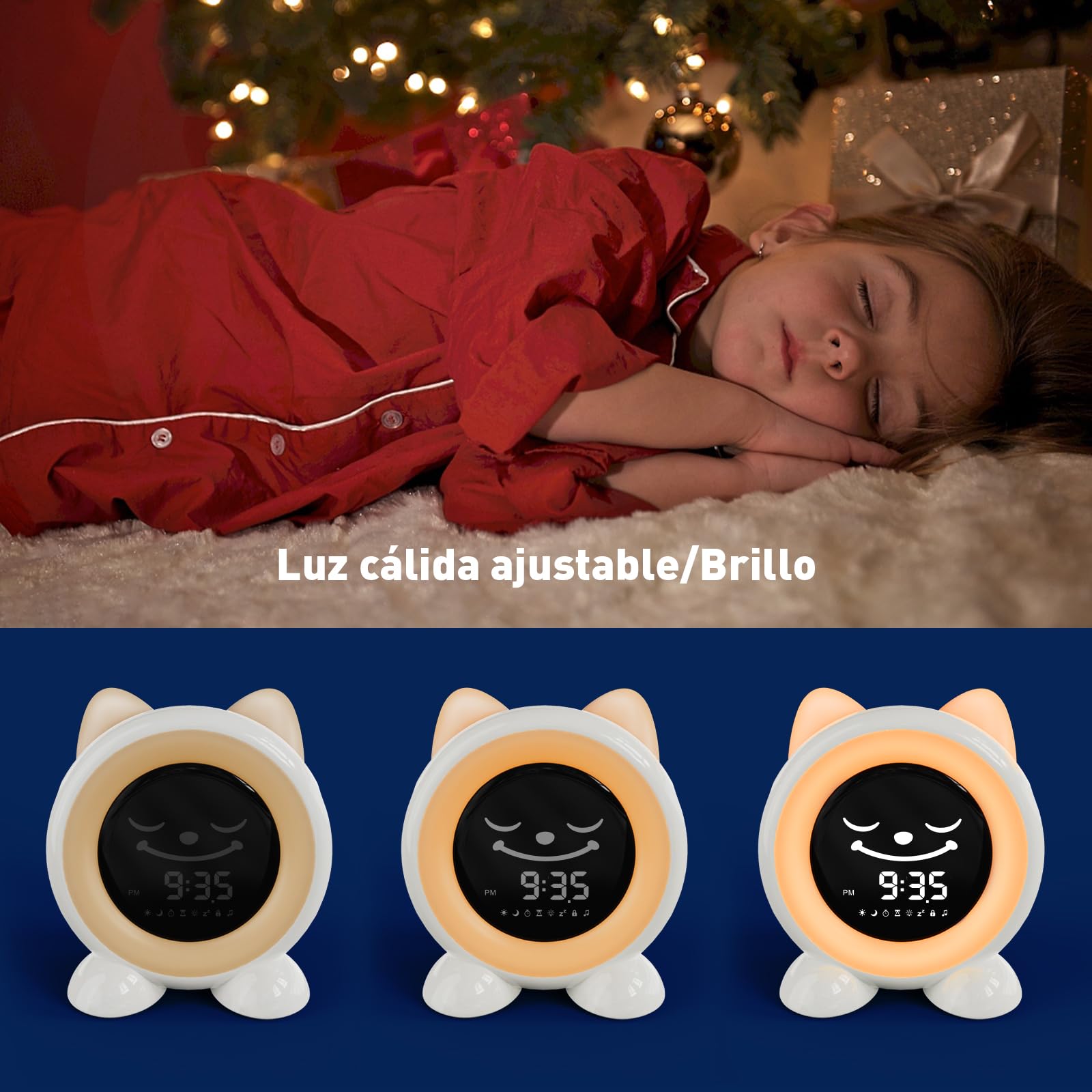 I·CODE Reloj Despertador Infantil, Entrenador del Sueño Infantil con Emoji y Luz Nocturna, Adorable Reloj Despertador para Niñas y Niños Primero en la Escuela