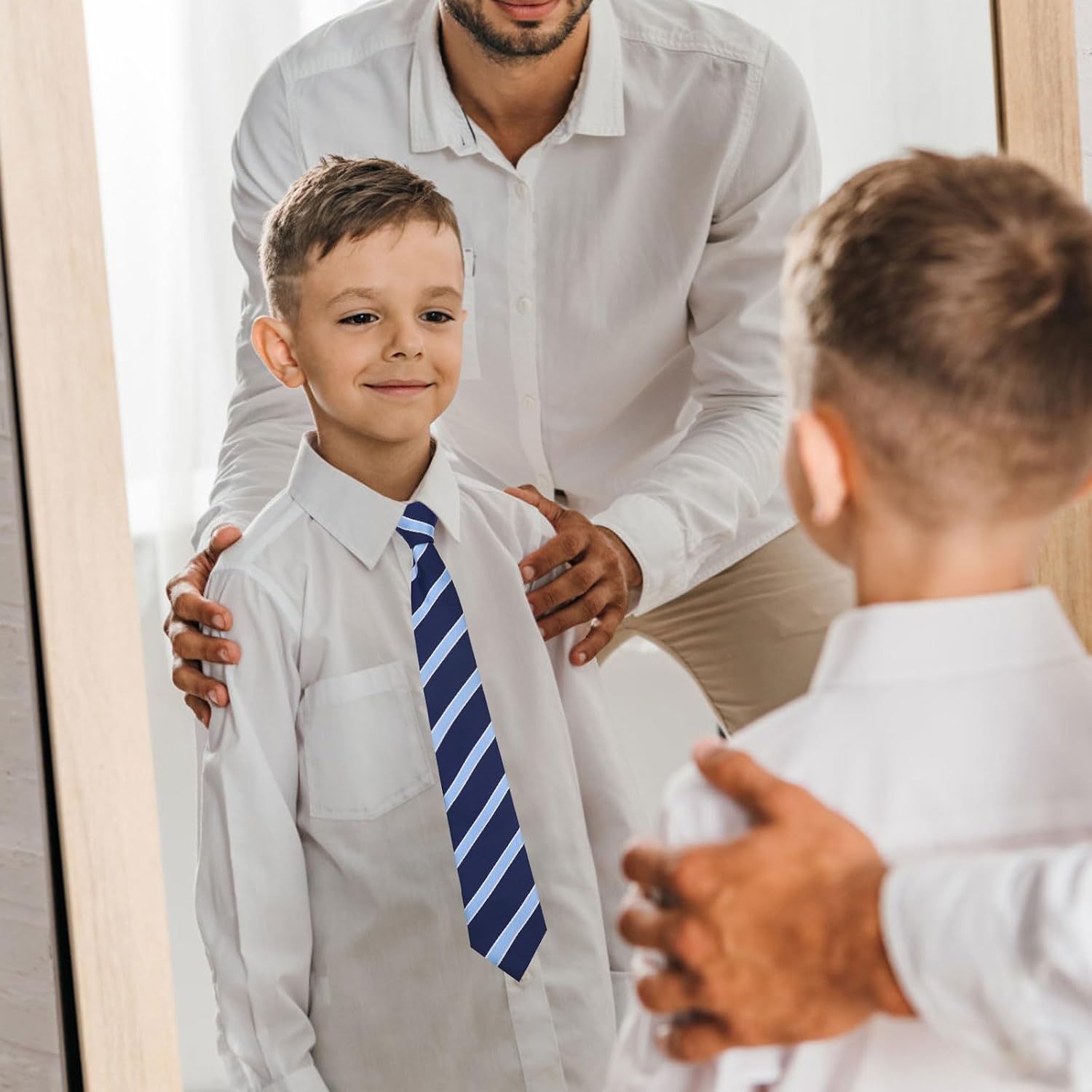 Luckyvestir Boys Tie Pre Tied Kids Tie, Adjustable Zipper Tie for Boy Striped School Tie for Graduation Wedding Casual