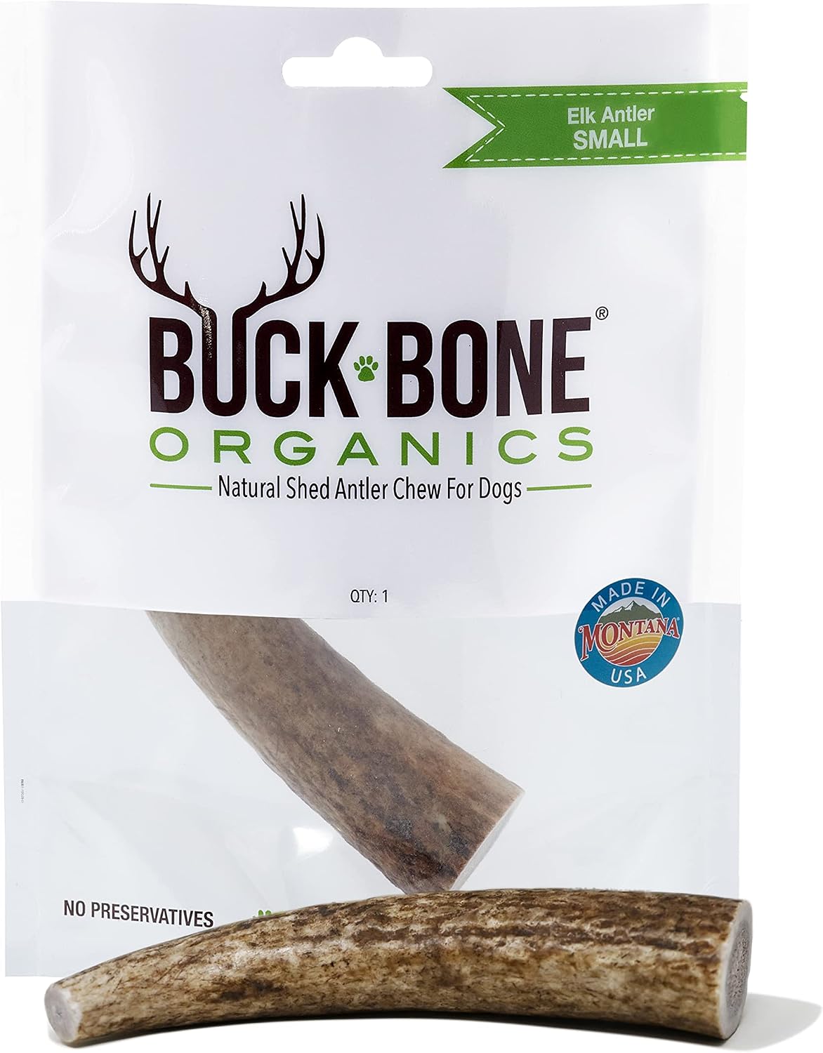 Buck Bone Organics Elk Antlers for Dogs, Premium Grade A - Naturally Sourced from Montana (Small)