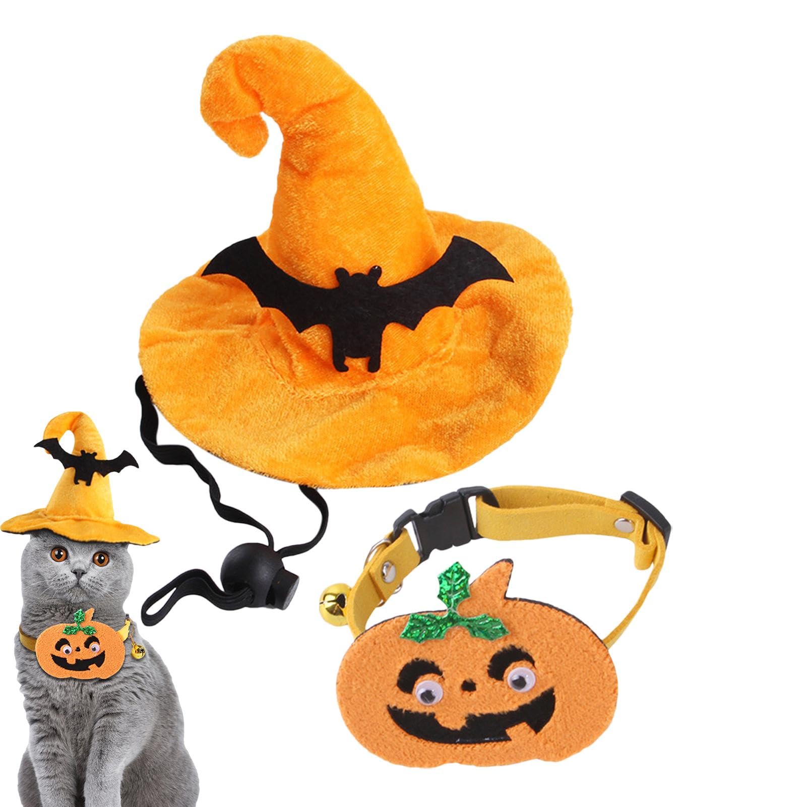 Disfraz de Halloween de Gato, Sombrero de murciélago para Perro - Traje de Disfraz de Halloween de Bruja de Gato,Disfraz de Gato de Halloween, Sombrero de Mago para Perros y Gatos