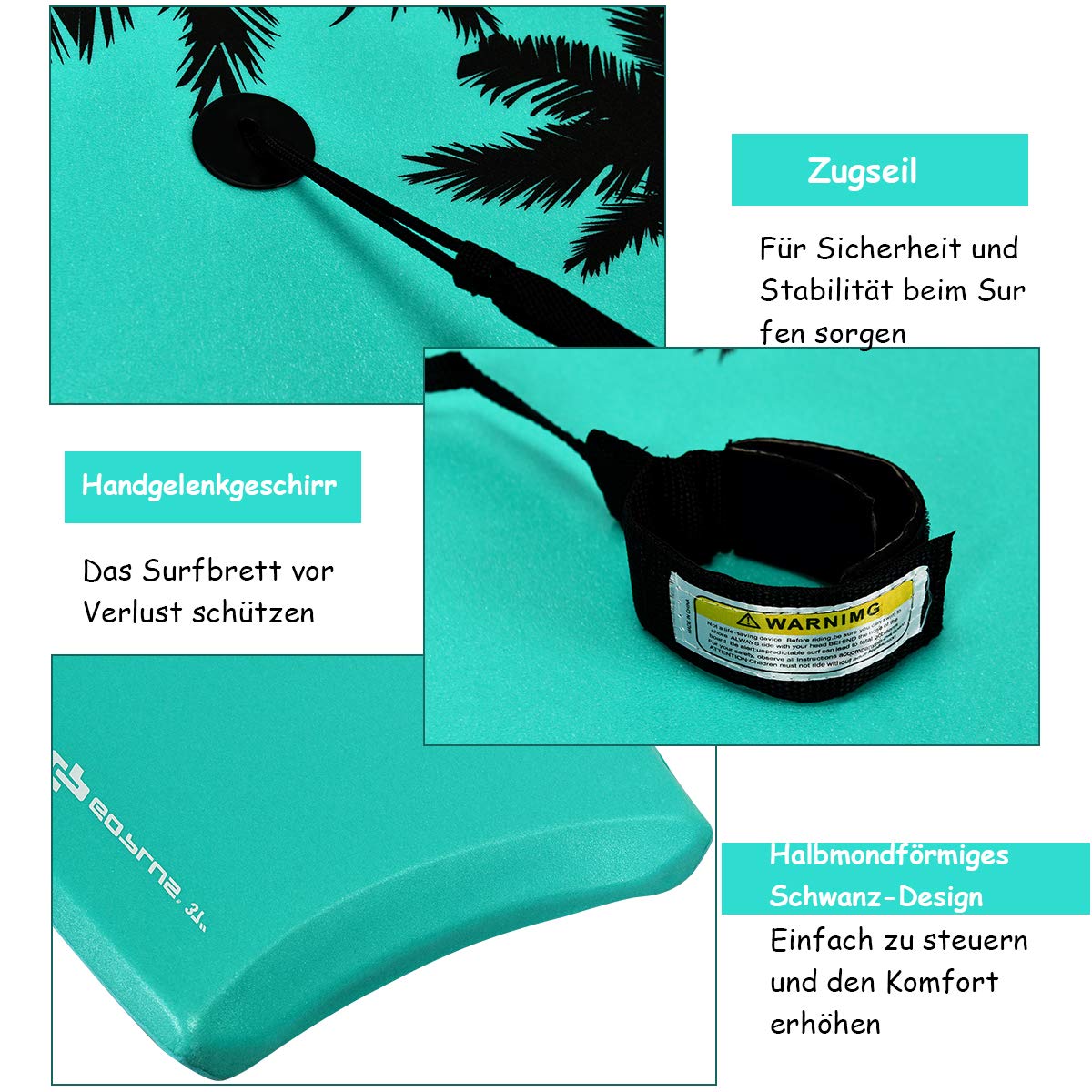 COSTWAY Bodyboard, Schwimmbrett Schwimmboard, Surfbrett Kinder, Surfboard, Sup-Board