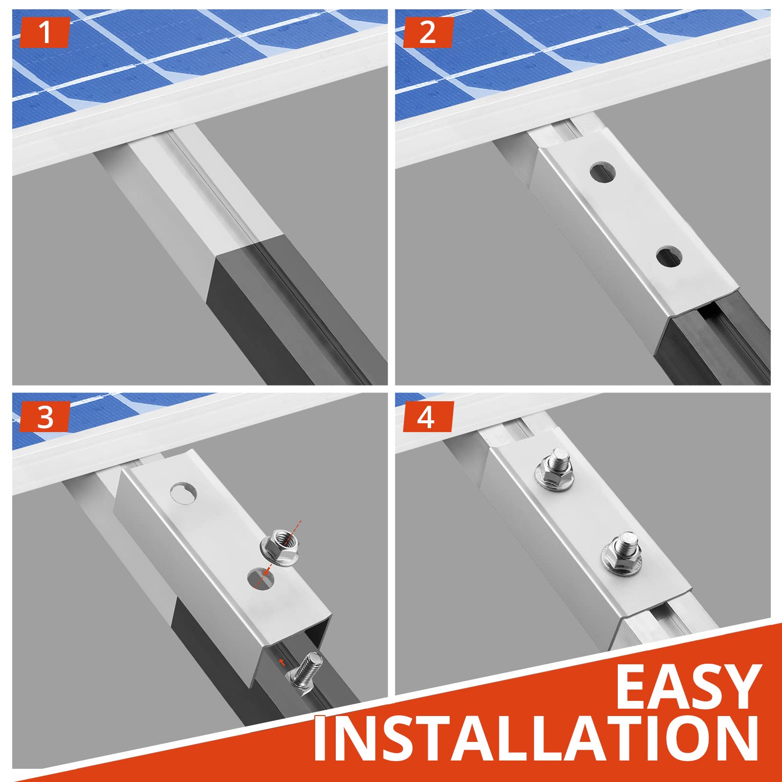 GETLITOOL C Profilverbinder für PV Schienen 40x40mm, 10x Photovoltaik Montage Set C-Verbinder, Schienenverbinder aus Alu 45x32x120mm für PV Solaranlage(10Pcs&silber)
