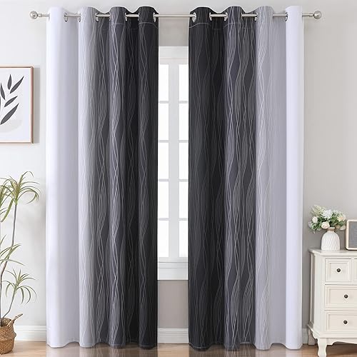 Miniatura 2 de Estelar Textiler Cortinas Opacas con Aislamiento Térmico para Dormitorio, Cortinas Opacas Ombré Negro y Blanco Grisáceo para Sala de Estar, Cortinas