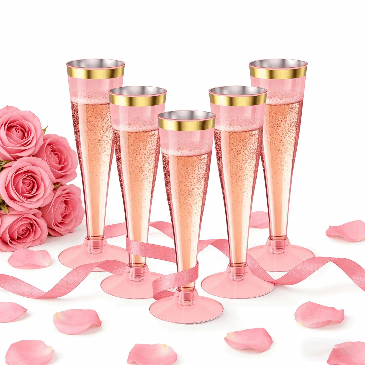 20 Pack Champagne Flutes Plastic Wine Glasses Disposable, 4.5 Oz Gold Rim Mimosa Glasses for 2026 Engagement Wedding Birthday Bar Soccer Football Party Supplies, Bulk Toasting Cocktail Cups — Amazon image 12