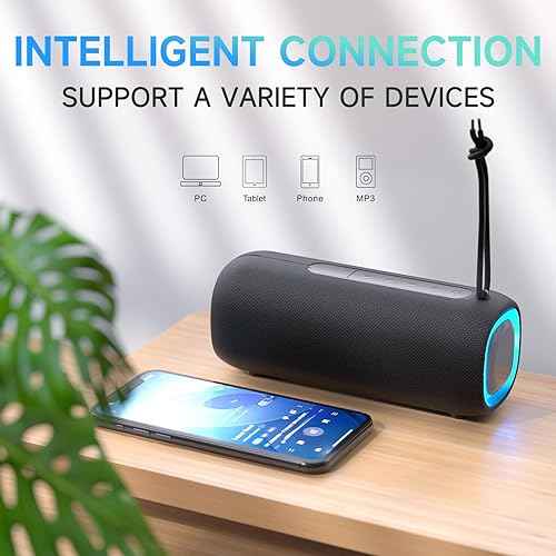 Miniatura 6 de Altavoz Bluetooth portátil, altavoz Bluetooth inalámbrico con sonido estéreo claro y fuerte, altavoces impermeables IPX5 con luces RGB, BT5.3, largo