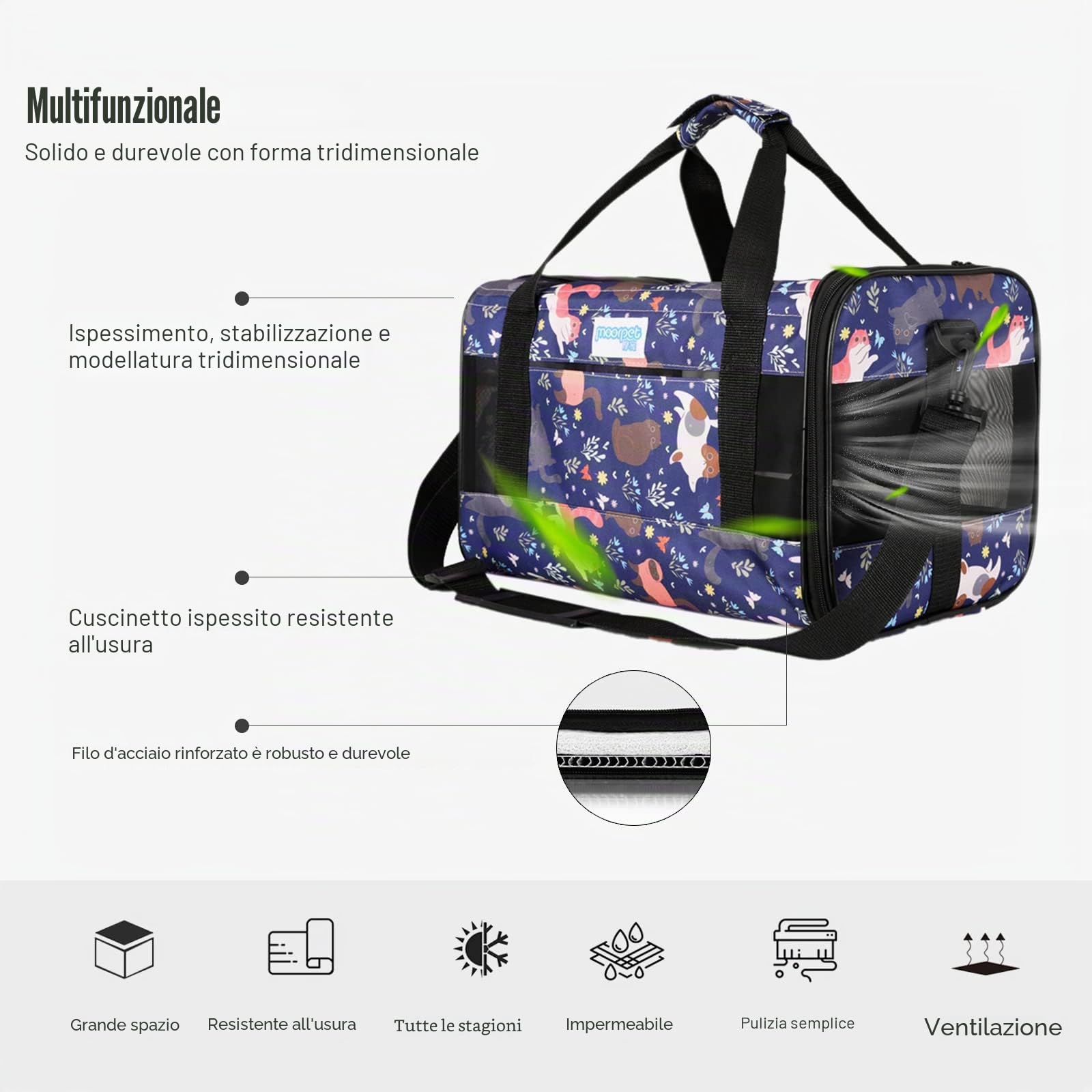 PETCUTE Trasportino per Cani e Gatti Pieghevole,Trasportino da Viaggio per Animali Domestici con Rimovibile Tappetino,Borsa per Cani con Guinzaglio di Sicurezza,per Viaggio in Auto,Aereo,Treno
