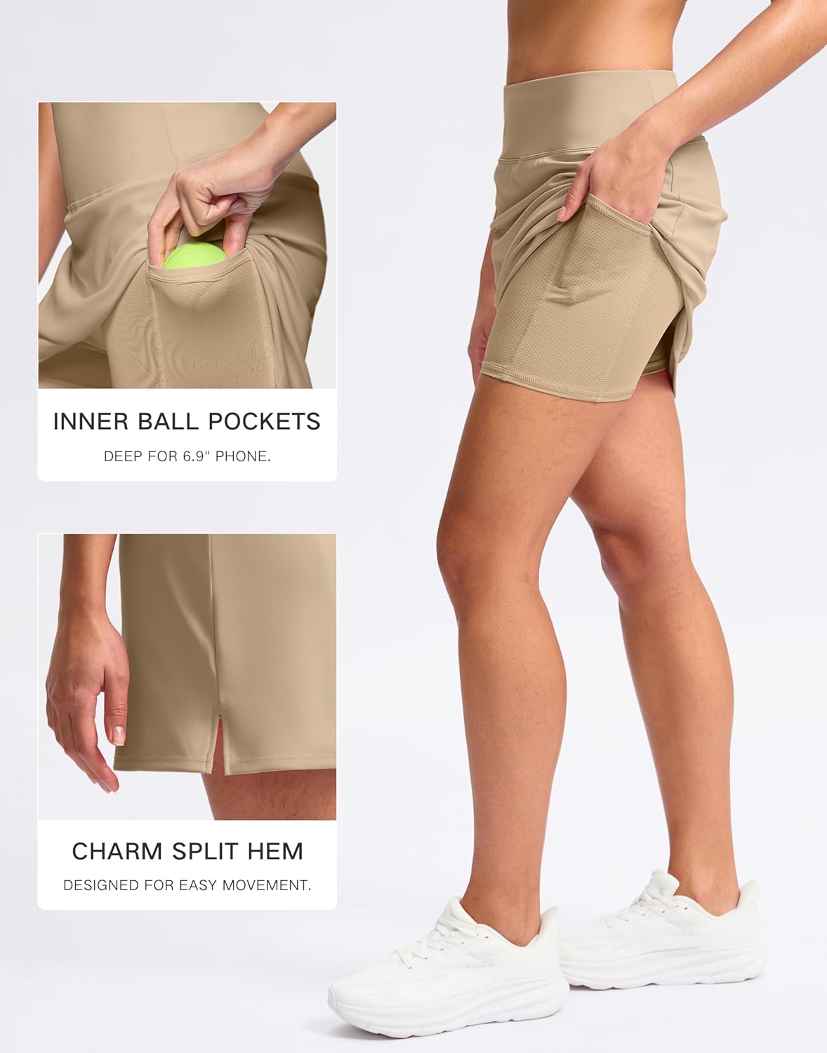 SANTINY 16" Skorts for Women with 2 Pockets High Waisted A Line Pickleball Golf Skort Casual Athletic Tennis Skirt - Image 3