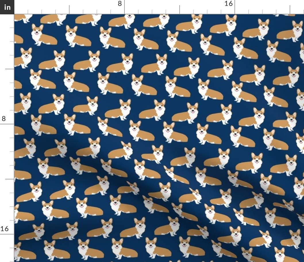Spoonflower Fabric - Corgi Dog Pet Puppy Dogs Corgis Cute Navy Blue Printed on Petal Signature Cotton Fabric by The Yard - Sewing Quilting Apparel Crafts Decor