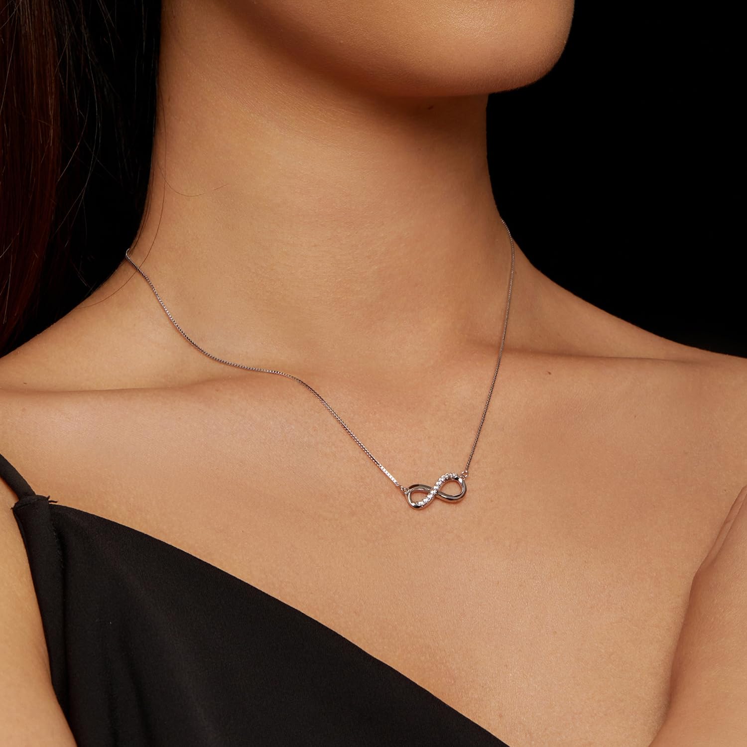 Infinity Halsketten 925 Sterling Silber Halskette Liebesanhänger weiß plattiert Diamant Damen Halskette