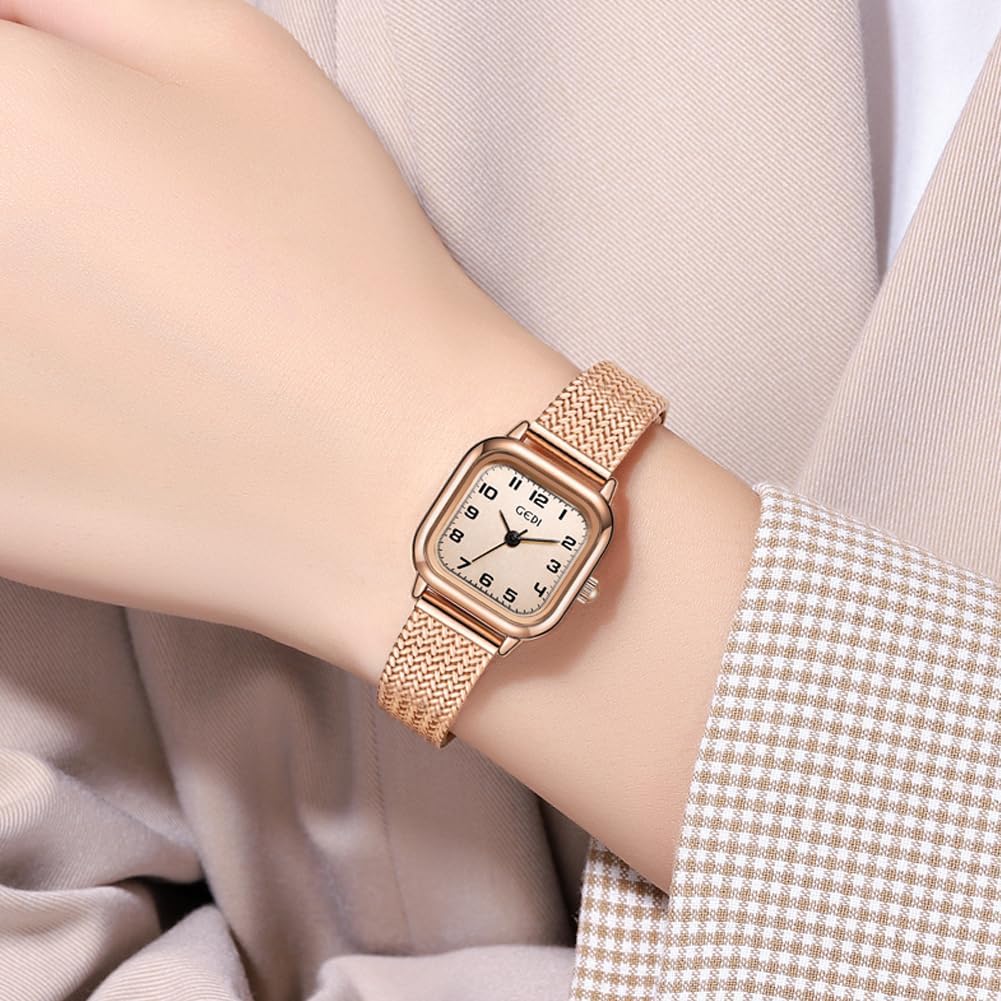 Elegant Women's Rose Gold Watch: Small Arabic Numerals Square Dial, Stainless Steel Bracelet, Quartz Movement, 3ATM Water Resistant - Perfect for Daily Office & Casual Wear | Ideal Gift for Her - Image 2