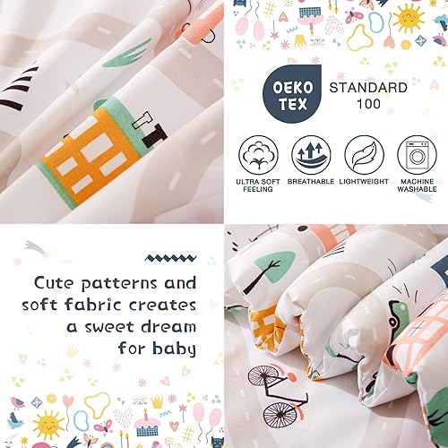 Miniatura 2 de JSD Juego de ropa de cama de 4 piezas con estampado de coches para niños y niñas, incluye sábana encimera, sábana bajera, edredón acolchado y funda