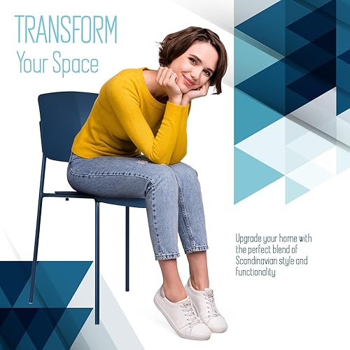 Miniatura 5 de ISL Furnishings Zuho II - Silla apilable moderna, color azul océano, juego de 2, sillas apilables de plástico sin brazos para comedor en interiores