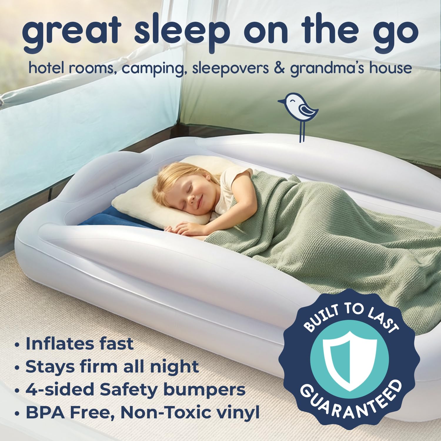 Hiccapop Inflatable Toddler Bed with Safety Bumpers Kids Travel Bed Navy product thumbnail 3