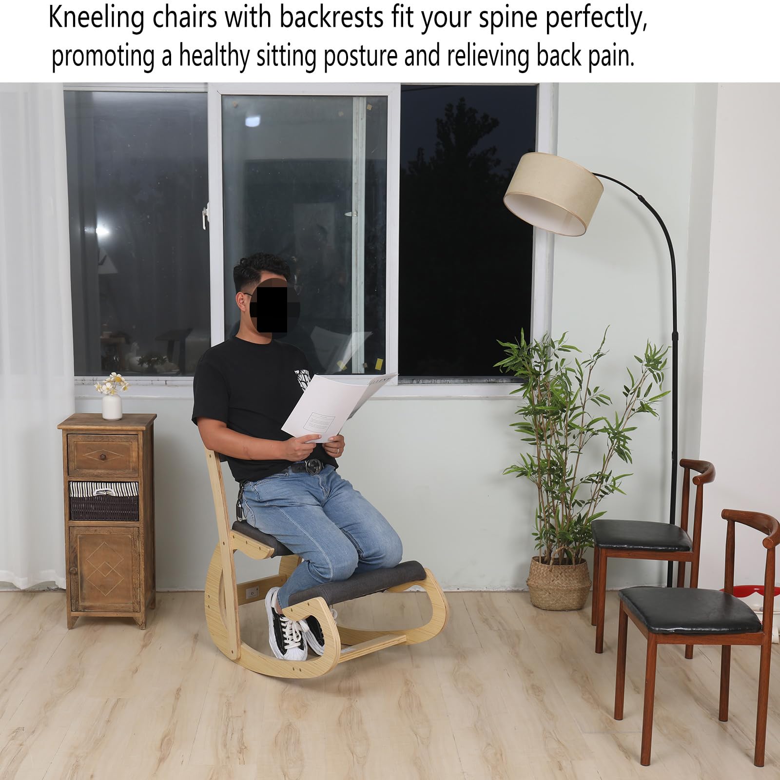Ergonomischer Kniestuhl, verstellbar, mit Rückenlehnen, Kniestuhl, Haltungsstuhl für Schreibtisch, Heimbüro, Holz, Kniehocker und Kniestuhl