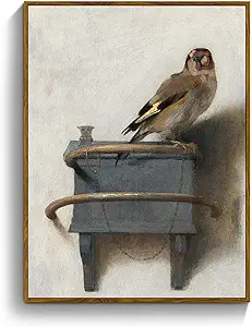 crmotu Bird Framed Wall Art, Vintage Still Life Pictures Wall Decor, Retro Animal Canvas Prints Artwork, Goldfinch Rustic Farmhouse Decor Paintings, Bathroom Bedroom Desktop Kitchen Decoration 8x10in