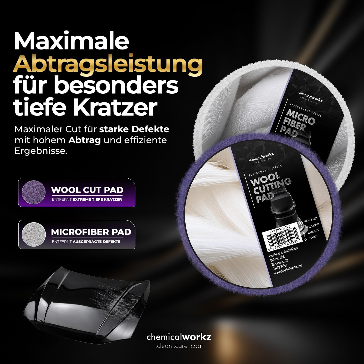 Chemicalworkz Performance Pads 125mm Promotion Box Polierpad Set – Premium Polierschwämme | Autopolitur, Kratzerentfernung, Lackkorrektur & Glanz für Exzenter und Rotationspoliermaschinen | 6-teilig