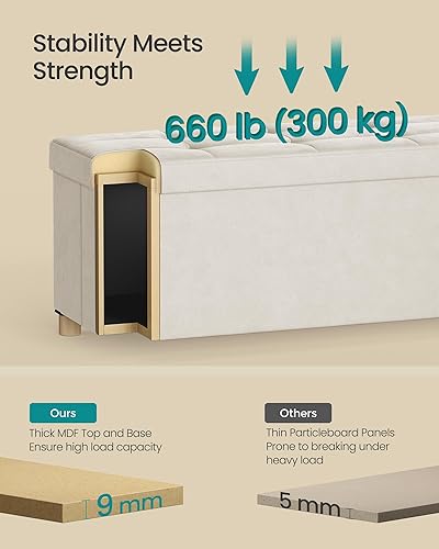 Miniatura 5 de SONGMICS Banco otomano de almacenamiento, baúl de almacenamiento plegable, 15 x 30 x 15.2 pulgadas, taburete reposapiés, 20 galones (77 L),