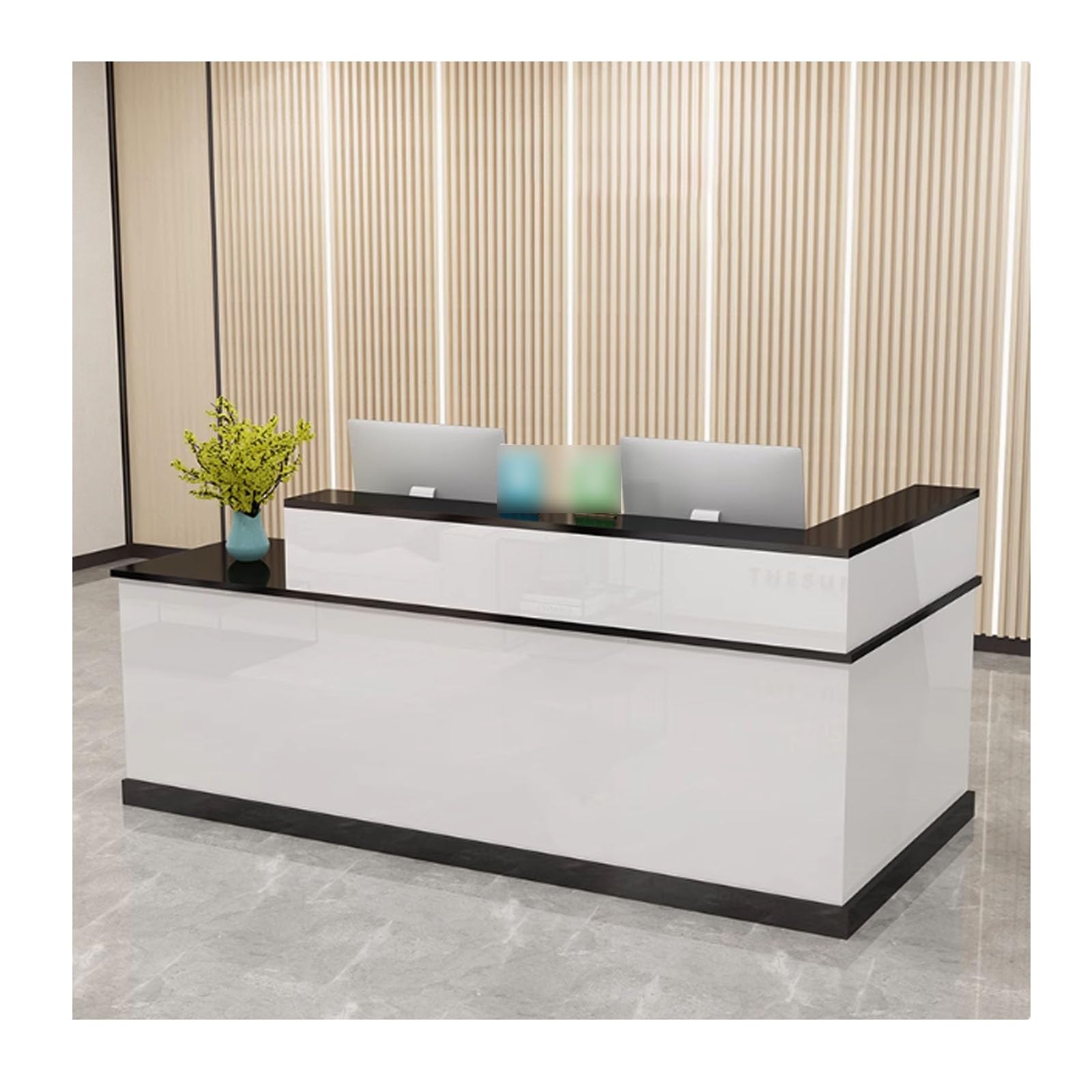 Escritorio de recepción negro con cerradura para salón y negocios, mostrador frontal abierto de 100 cm con diseño lateral izquierdo, muebles de oficina elegantes para mejorar el espacio profesional