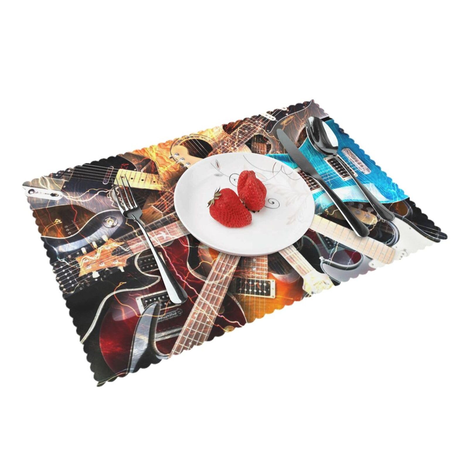 Magic Electric Guitar Music Printed Placemats Set of 4 PCS Washable Placemat for Kitchen Table Heat-resistant Table Mats 45x30 CM