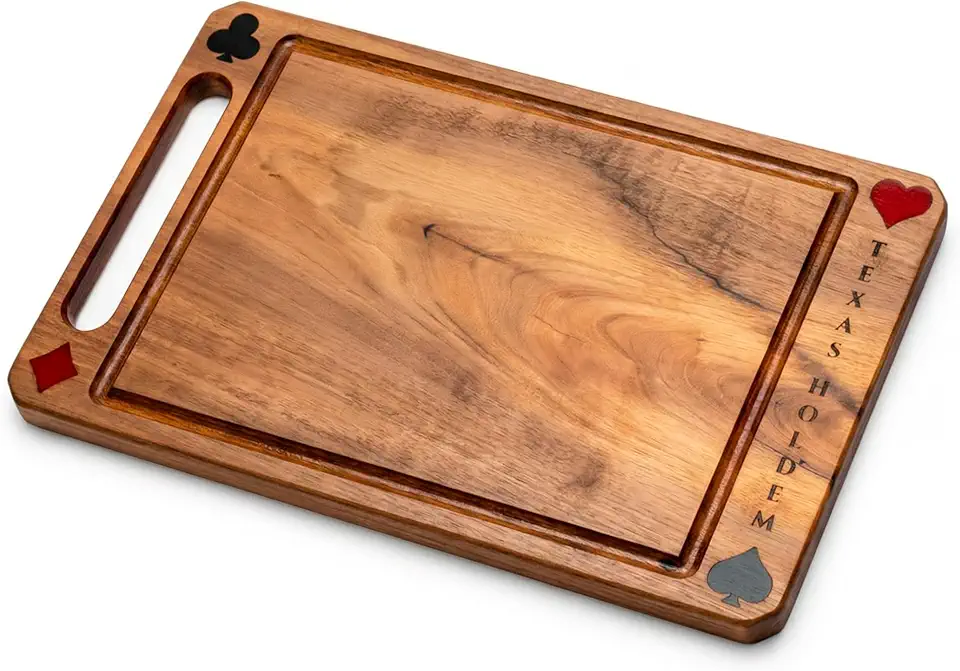 Tavolari Tábua Churrasco Gourmet Texas Holdem Madeira Maciça 47x29cm | Corte e Servir Profissional | Presente Masculino Churrasqueiro | Design Rústico Exclusivo | Artesanal Brasileiro | Original