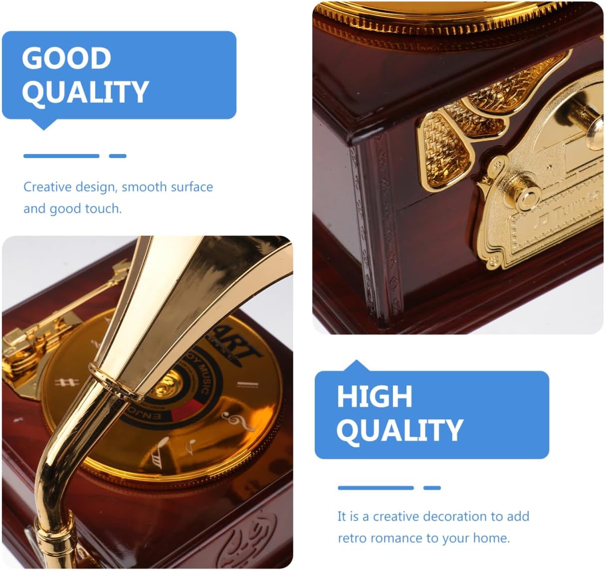 PRETYZOOM 9 * 5 * 3 Inch Retro Phonograph Music Box Model, Faux Creative Plastic Gramophone Desktop Ornament, Vintage Home Office Decor for Musical Friends and Family, Brown