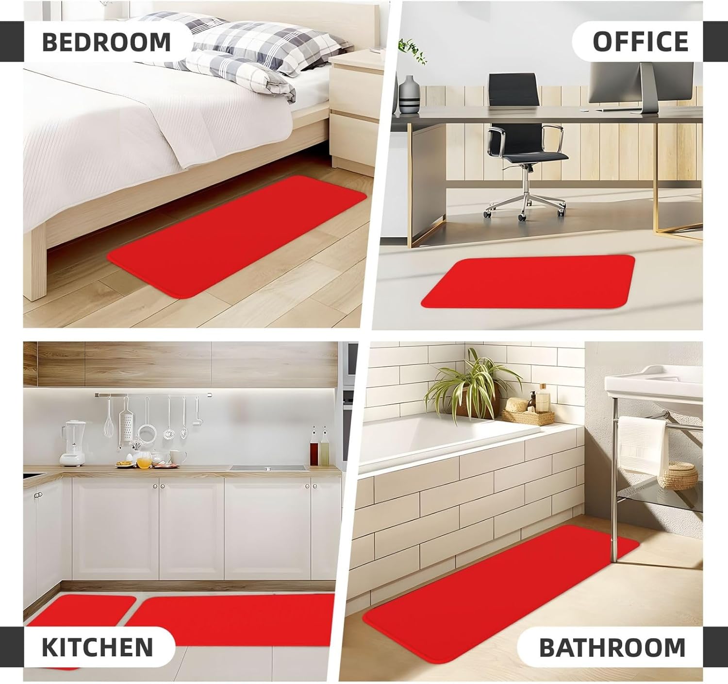 Red Print Kitchen Rugs Sets of 2 Non Slip Washable, Anti Fatigue Kitchen Mats for Floor, Home Decor