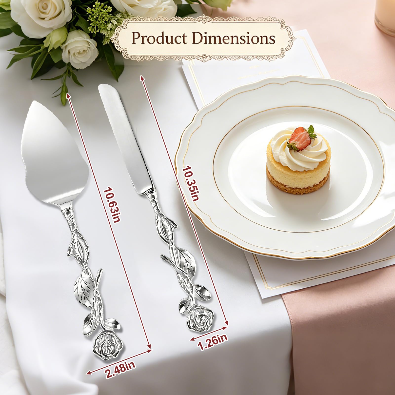 Vintage Rose Cake Knife & Server Set - Wedding Decor -3