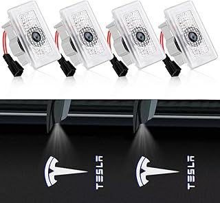 4PCS Upgraded Tesla Puddle Lights Car Door Lights Logo Projector, Ultra-Bright LED 3D Laser Ghost Shadow Light, Never Fade Welcome Step Courtesy Lights for Model 3 Y S X Accessories, Plug & Play