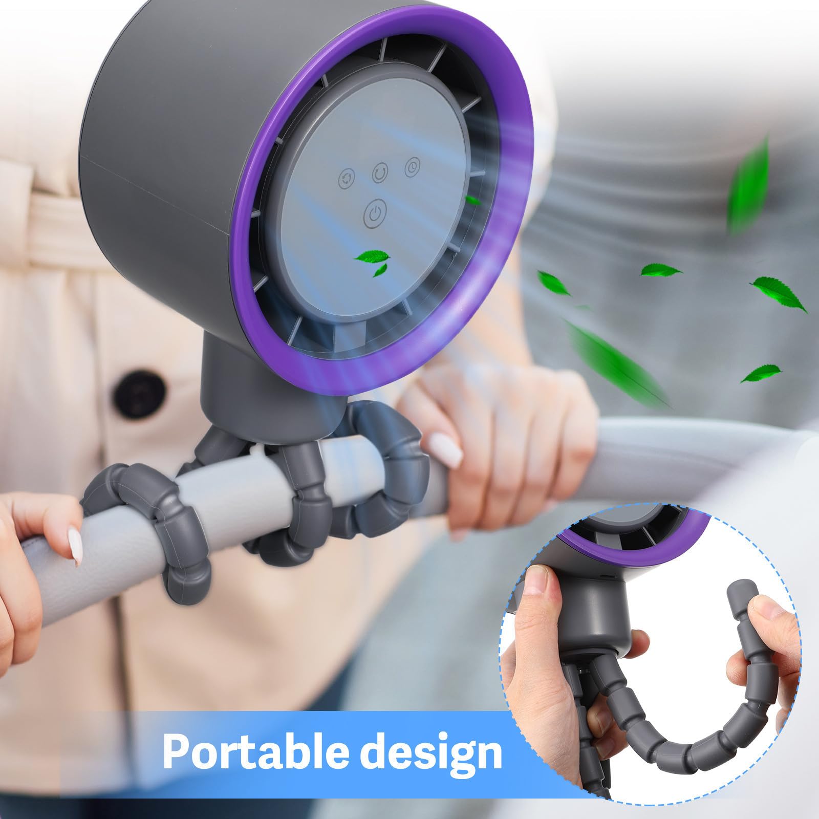 Kichvoe Ventilatore portatile per passeggino, ventilatore a clip a 360 gradi, silenzioso ricaricabile, per tapis, bici e viaggi