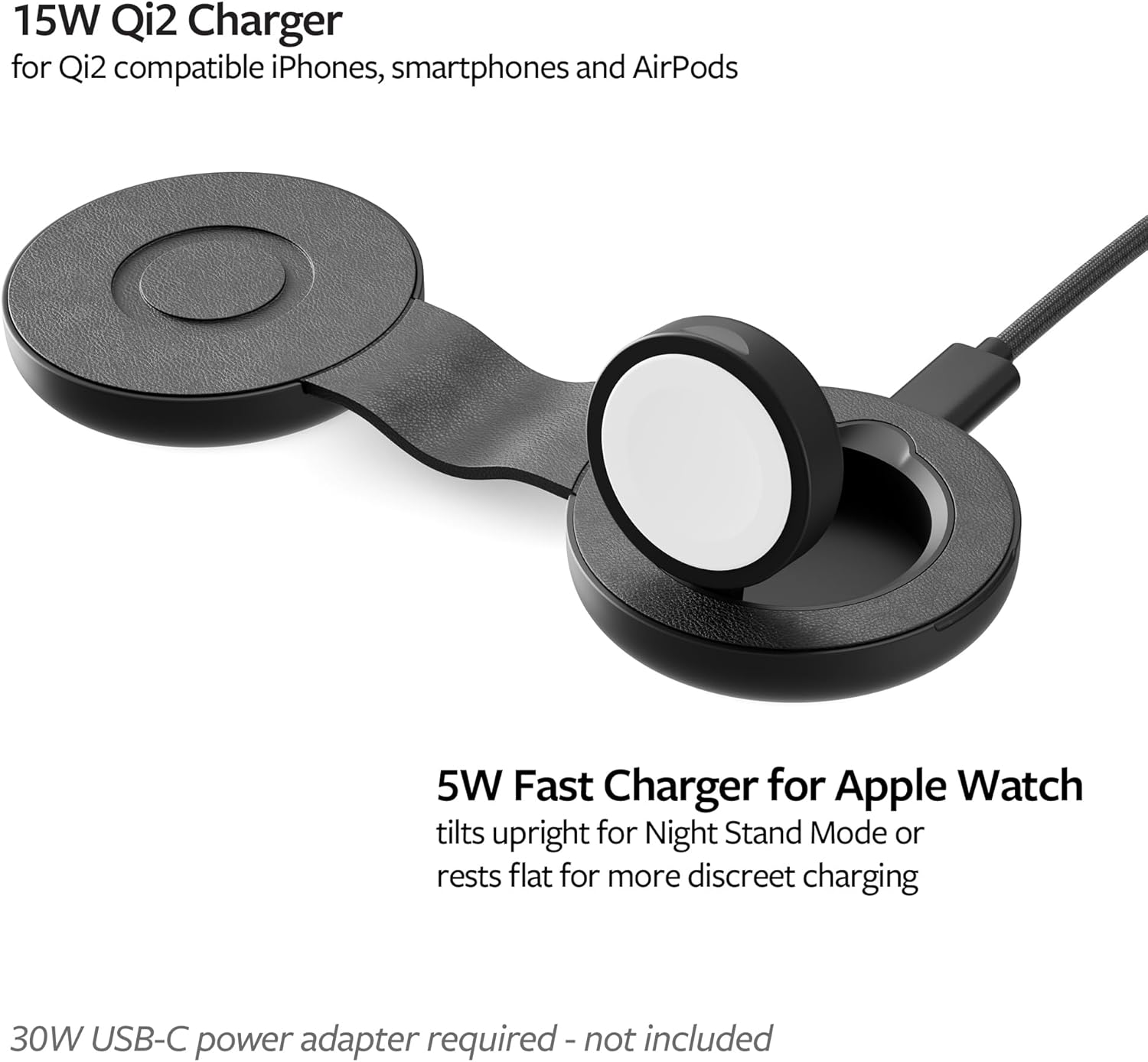 Butterfly SE 2-in-1 Compact Foldable Wireless Travel Charger, 15W MagSafe Duo Charging for iPhone, Airpods, and Apple Watch, Black