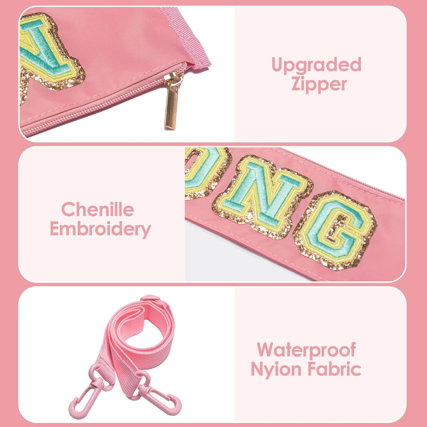 Velance American Mahjong Bag, Empty American Mahjong Tiles Bag with Shoulder Strap and Zippered, Waterproof Mahjong Accessories Storage Pouch Gifts(Pink)