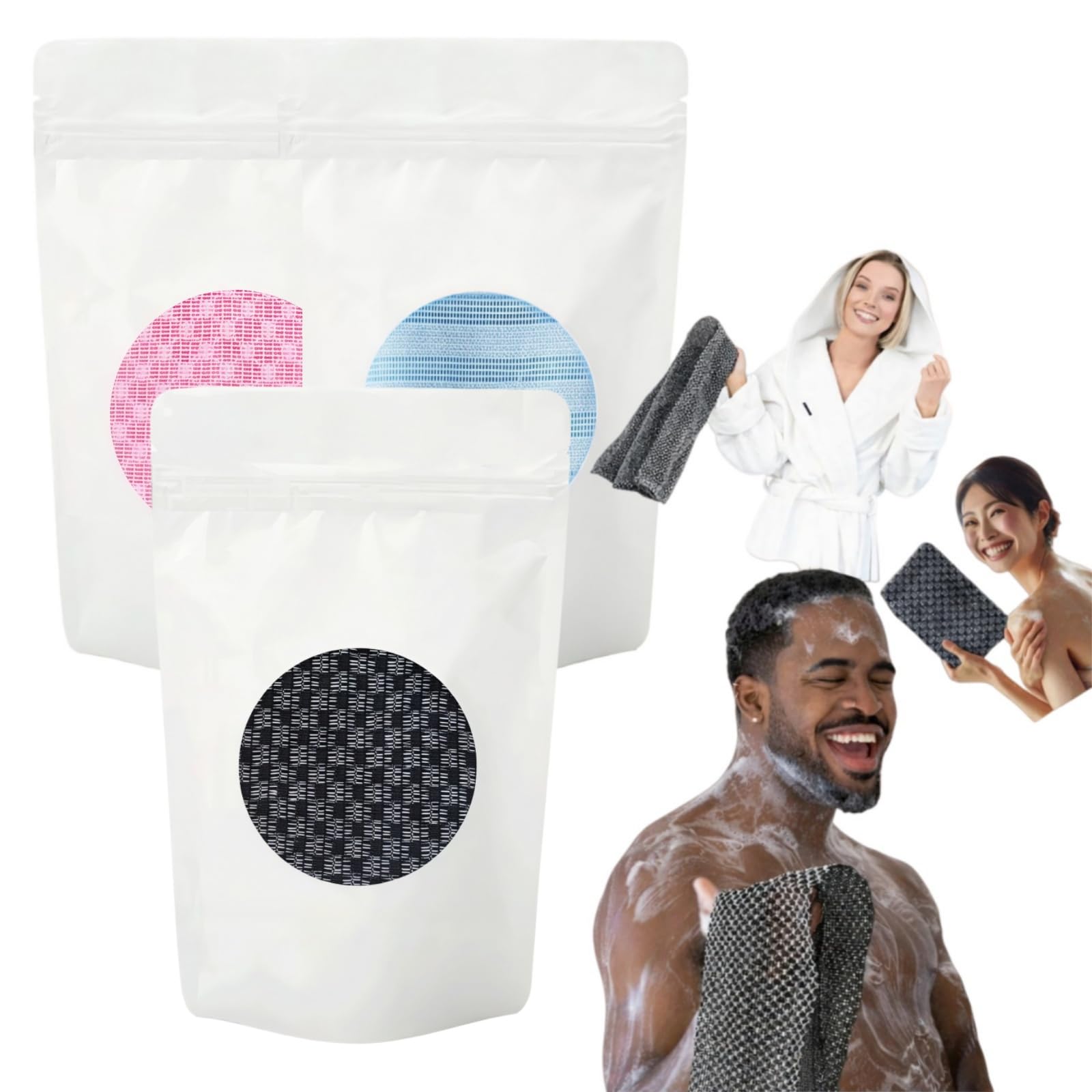 isamundo toalla exfoliante, antibacteriana para ducha con fibras de carbón de bambú y plata natural, toalla exfoliante japonesa suave de secado rápido para espalda cuerpo