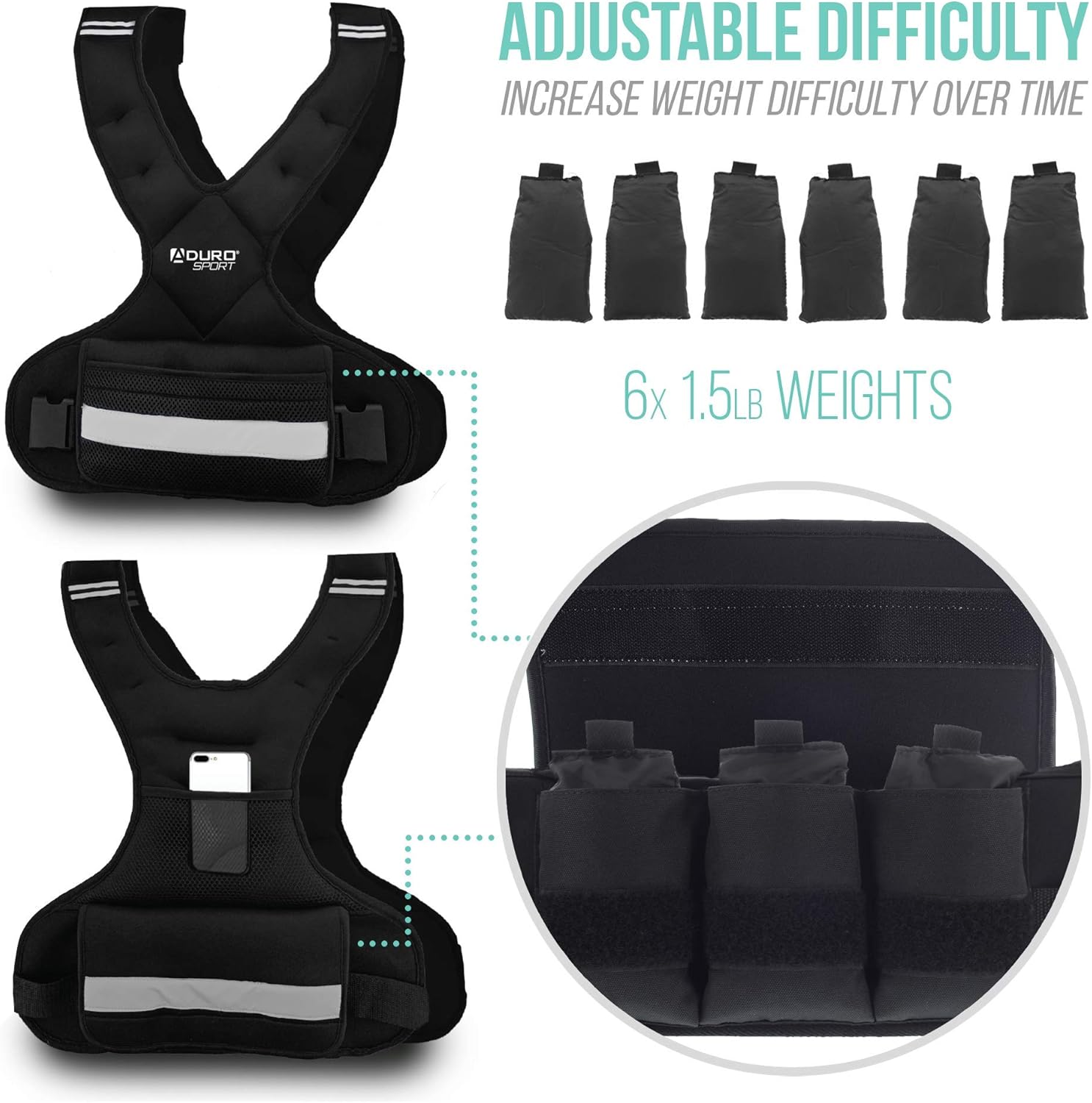 Aduro Sport Adjustable Weighted Vest Workout Equipment, 11lbs-20lbs Body Weight Vest for Men, Women, Kids : Sports & Outdoors