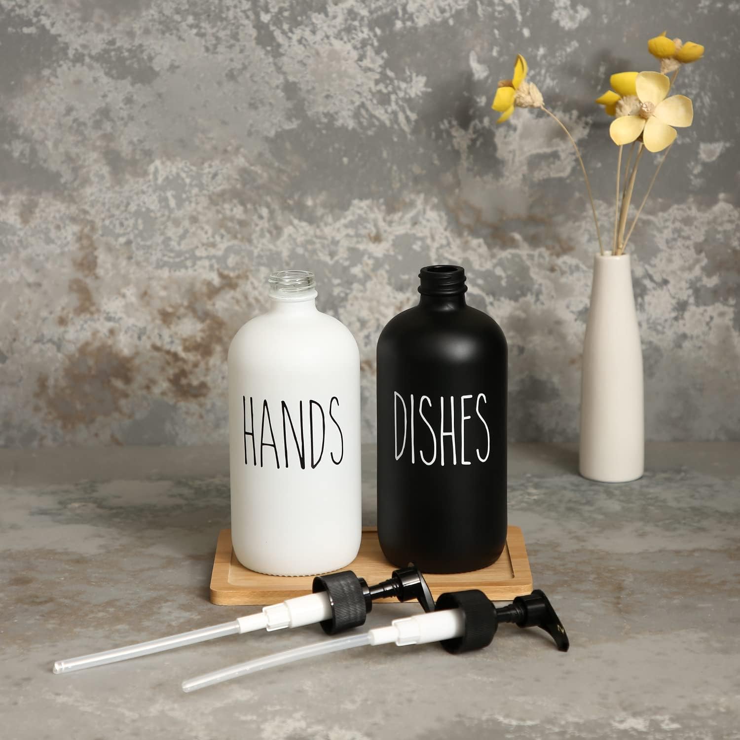 MOMEEMO Soap Dispenser Set 2 Pack, Contains Hand and Dish Soap Dispenser, Perfect for Black and White Kitchen Decor. (Black & White) - Image 5