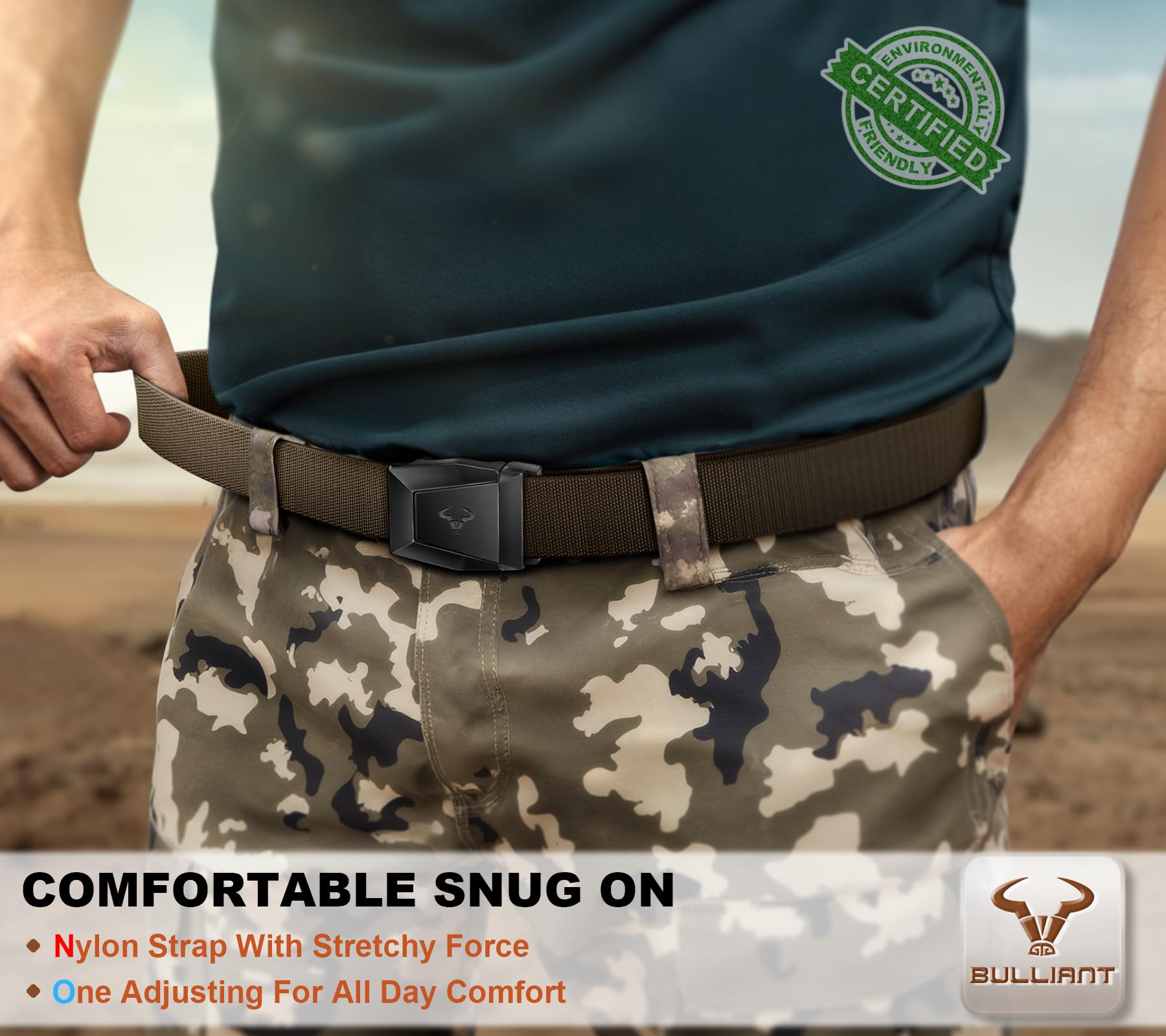 BULLIANT Cintura Tattica,Cintura Uomo Militare Lavoro Trekking 3,8cm,Fibbia a Sgancio Rapido